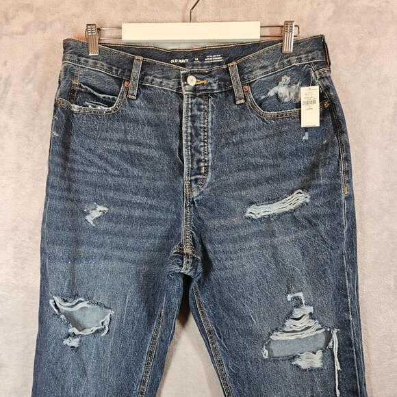NWT Old Navy Womens 14P Distressed High-Waisted Straight Leg Jeans button fly - Picture 3 of 12